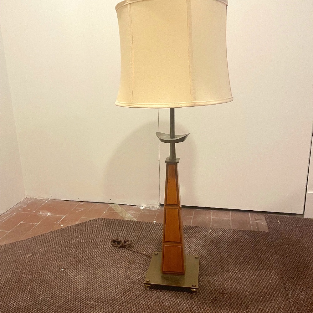 Very Rare Mid-Century Obelisk Walnut & Brass Lamp by Stiffel